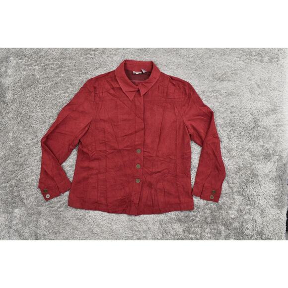 Chico's Size 3 Red Polyester Button-Up Top - Preowned Long Sleeve - Picture 3 of 8